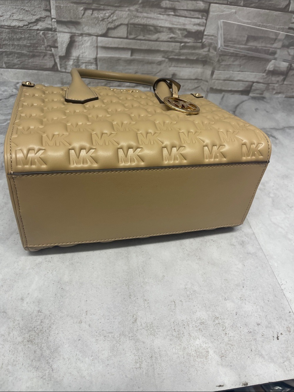 Michael Kors Maple Embossed Puffy Logo Small Satchel & Matching Wallet Camel Tan - Picture 6 of 14